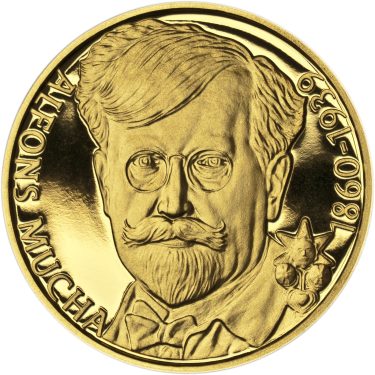 Náhled Averzní strany - Alfons Mucha - 70 let úmrtí - 1/2 Oz zlato Proof