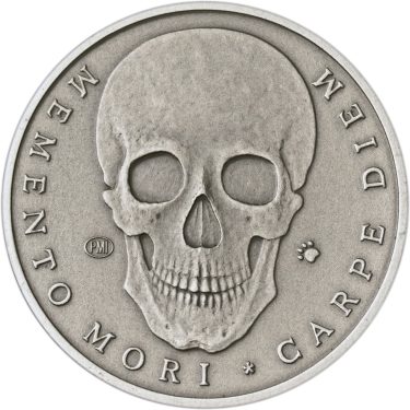 Náhled Averzní strany - Kostnice Sedlec - Memento Mori - stříbro 1 Oz patina